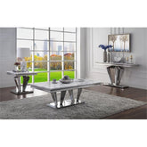 Satinka End Table in Faux Marble and Mirrored Silver Finish